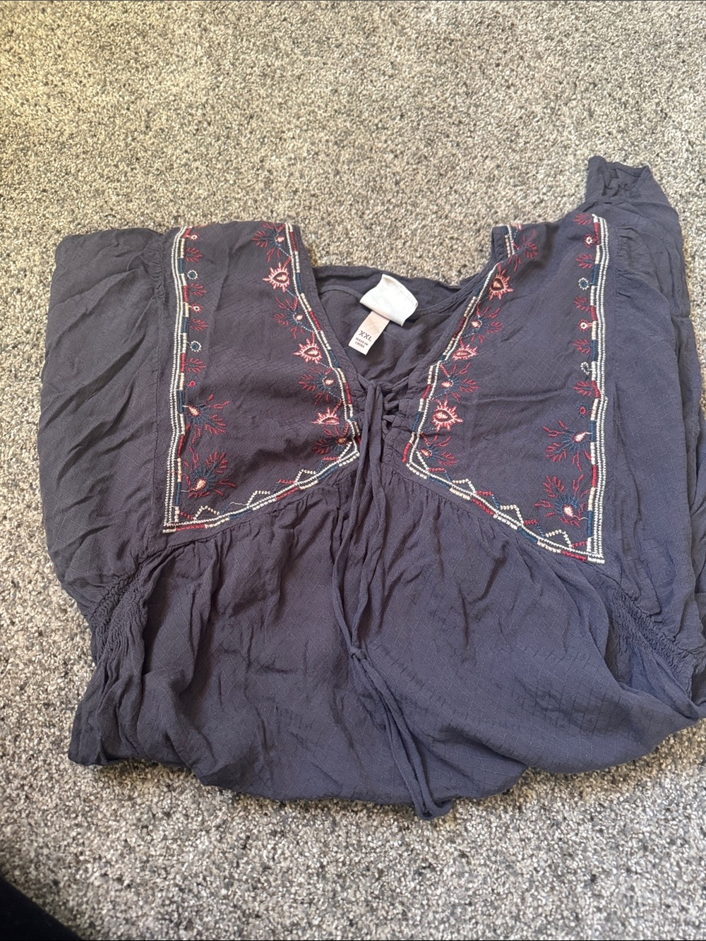 Knox Rose Navy Blue Embroidered Mini Dress with Red Accents